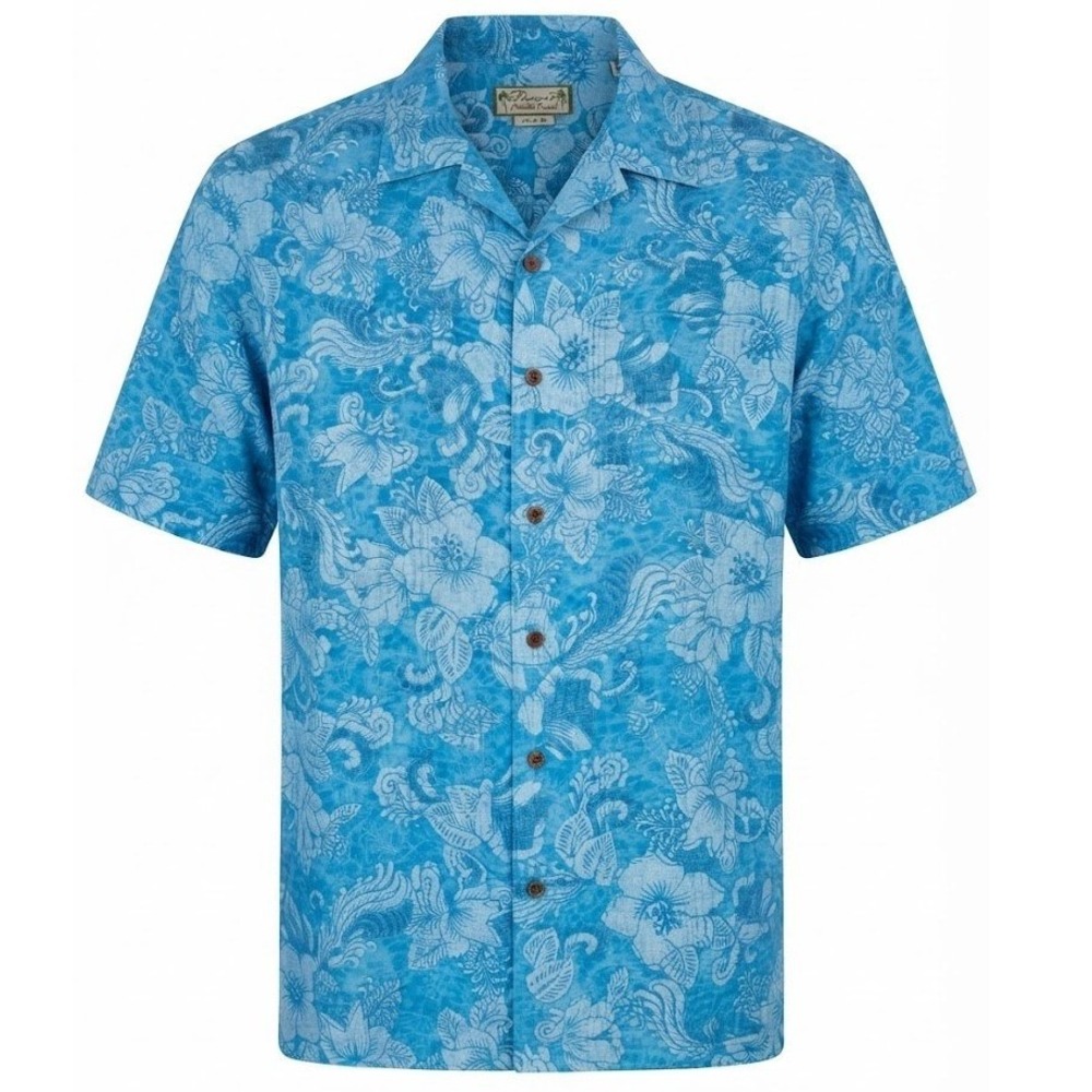 Pusser's Island Reserve Mens XXL 2XL Blue 100% Silk Floral Hibiscus Aloha Shirt